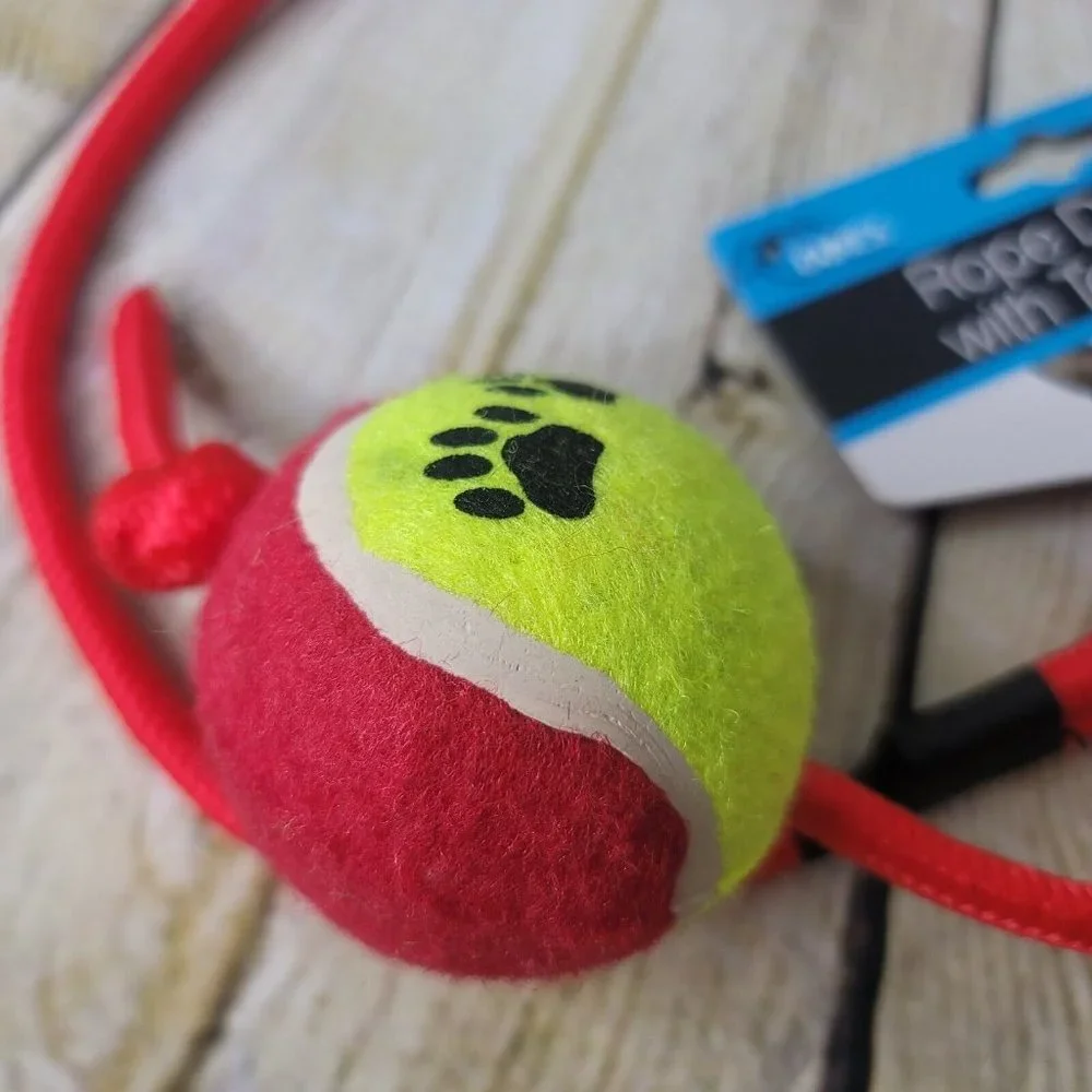 Dukes Rope Dog Pull With Tennis Ball Red Yellow